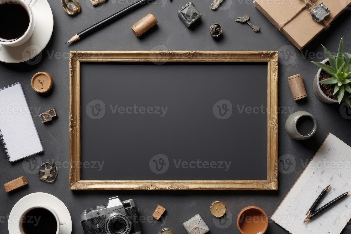 desk concept frame with items photo