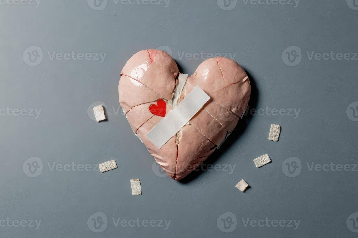high angle broken heart with band aid photo