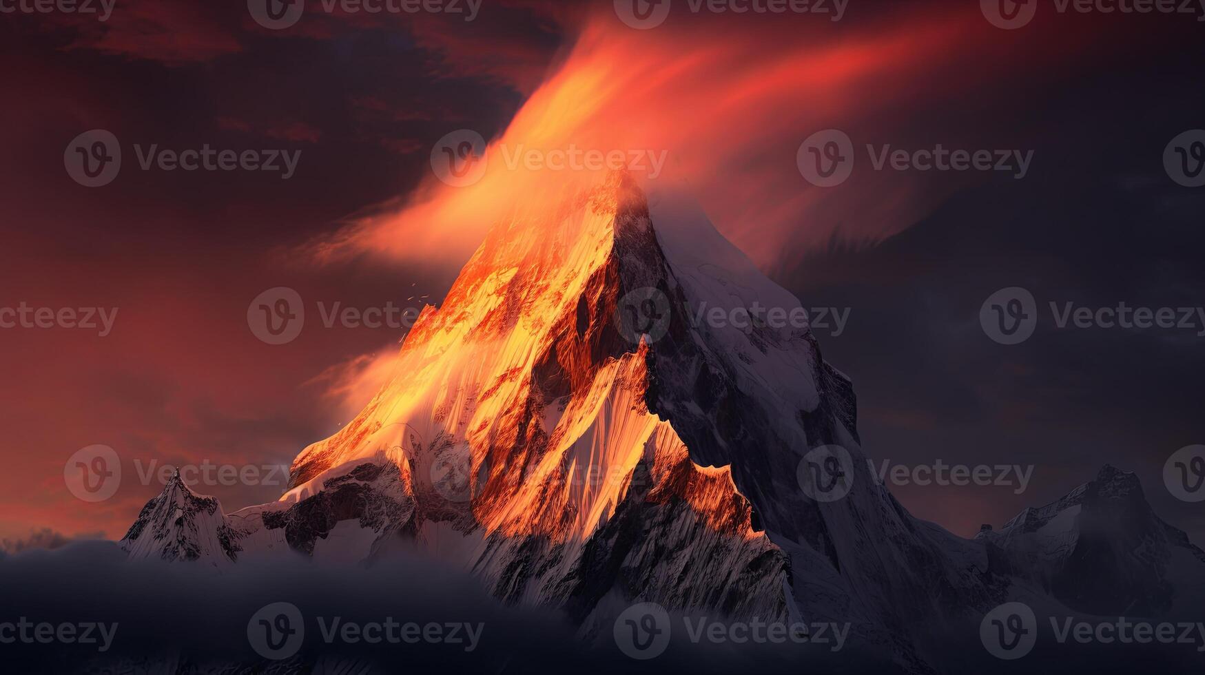A mountain with flames coming out of it photo