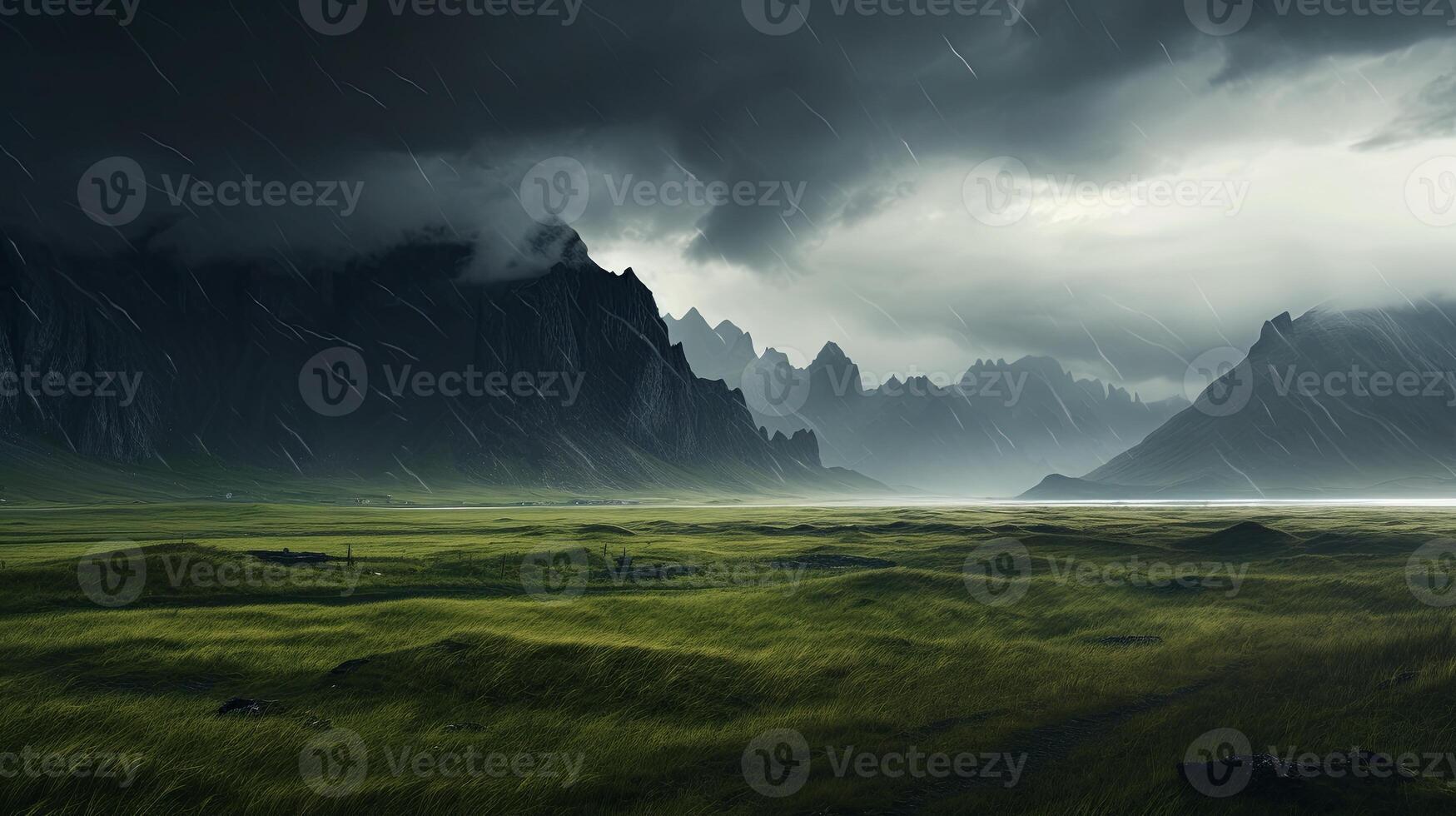 A field of grass under a stormy sky photo