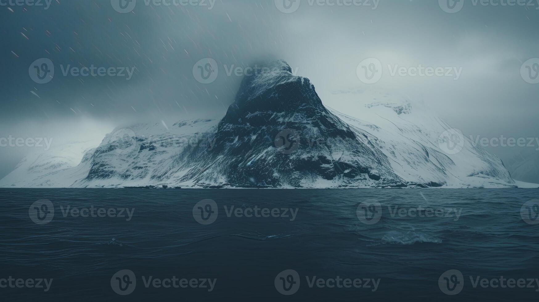 An iceberg in the ocean with snow on it photo