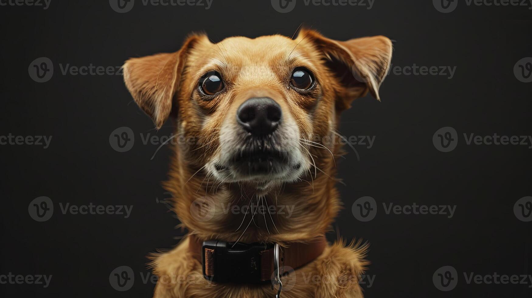 A dog with a collar on a black background photo