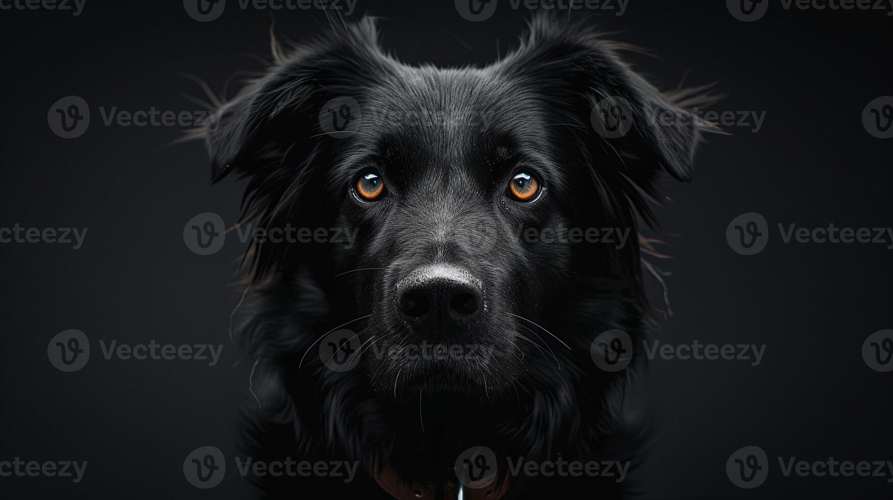 A black dog with orange eyes looking at the camera photo