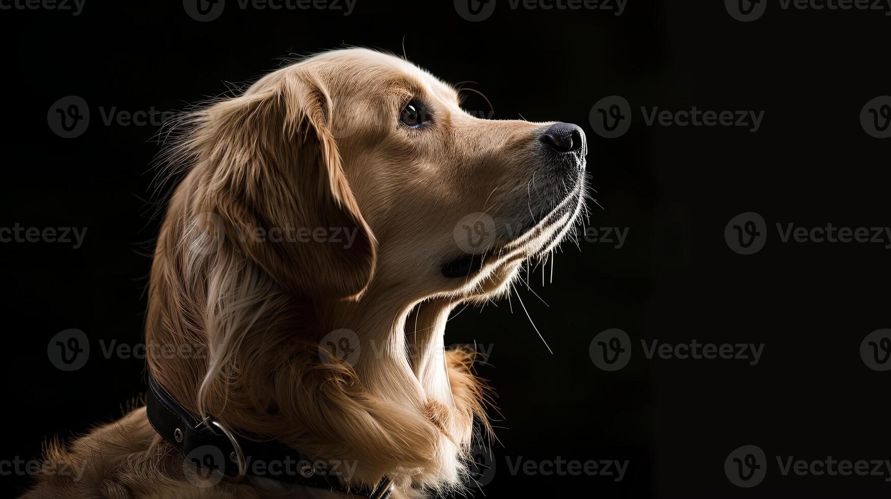 A golden retriever is looking up at something photo