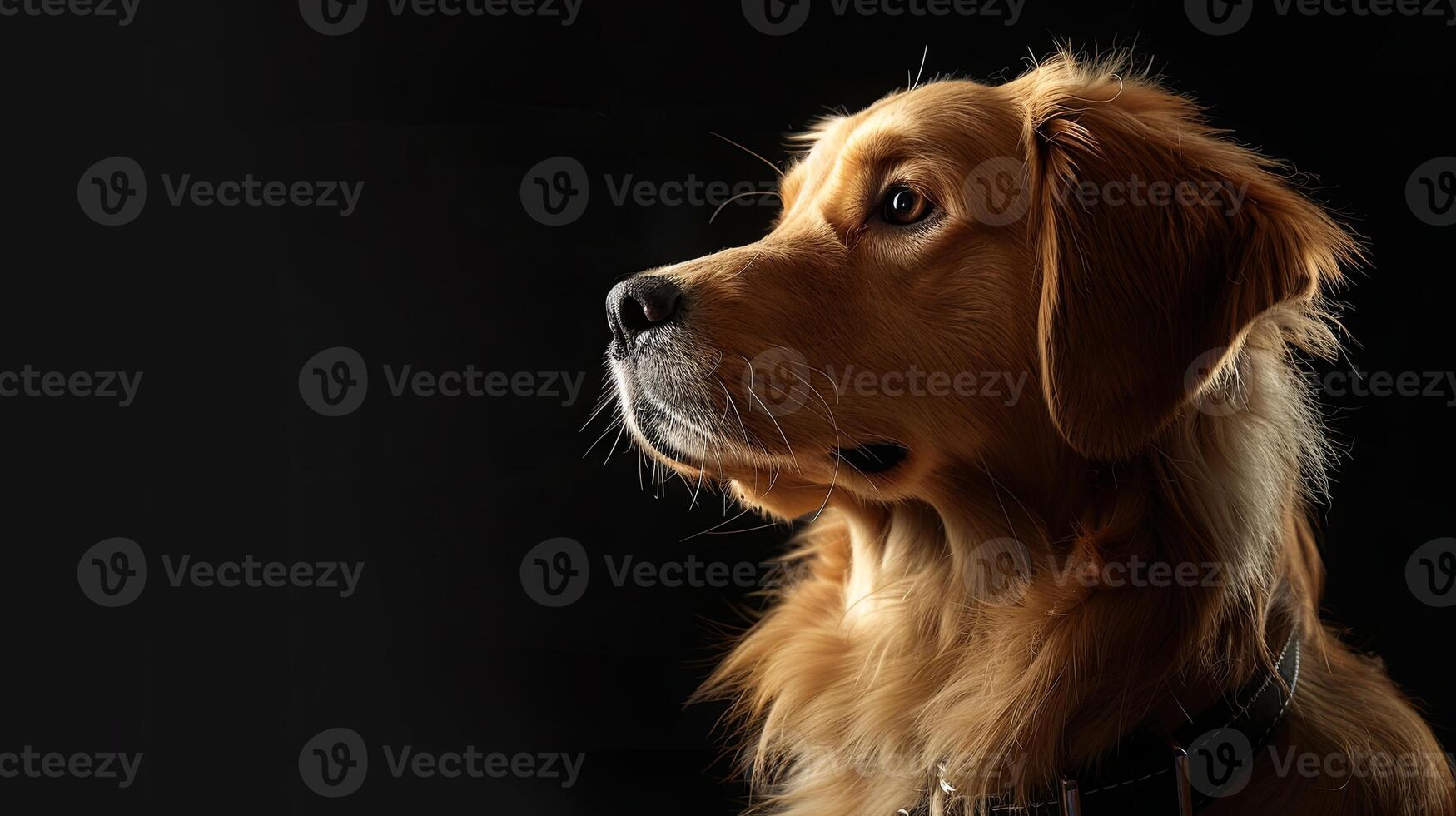 A golden retriever is looking up at the sky photo