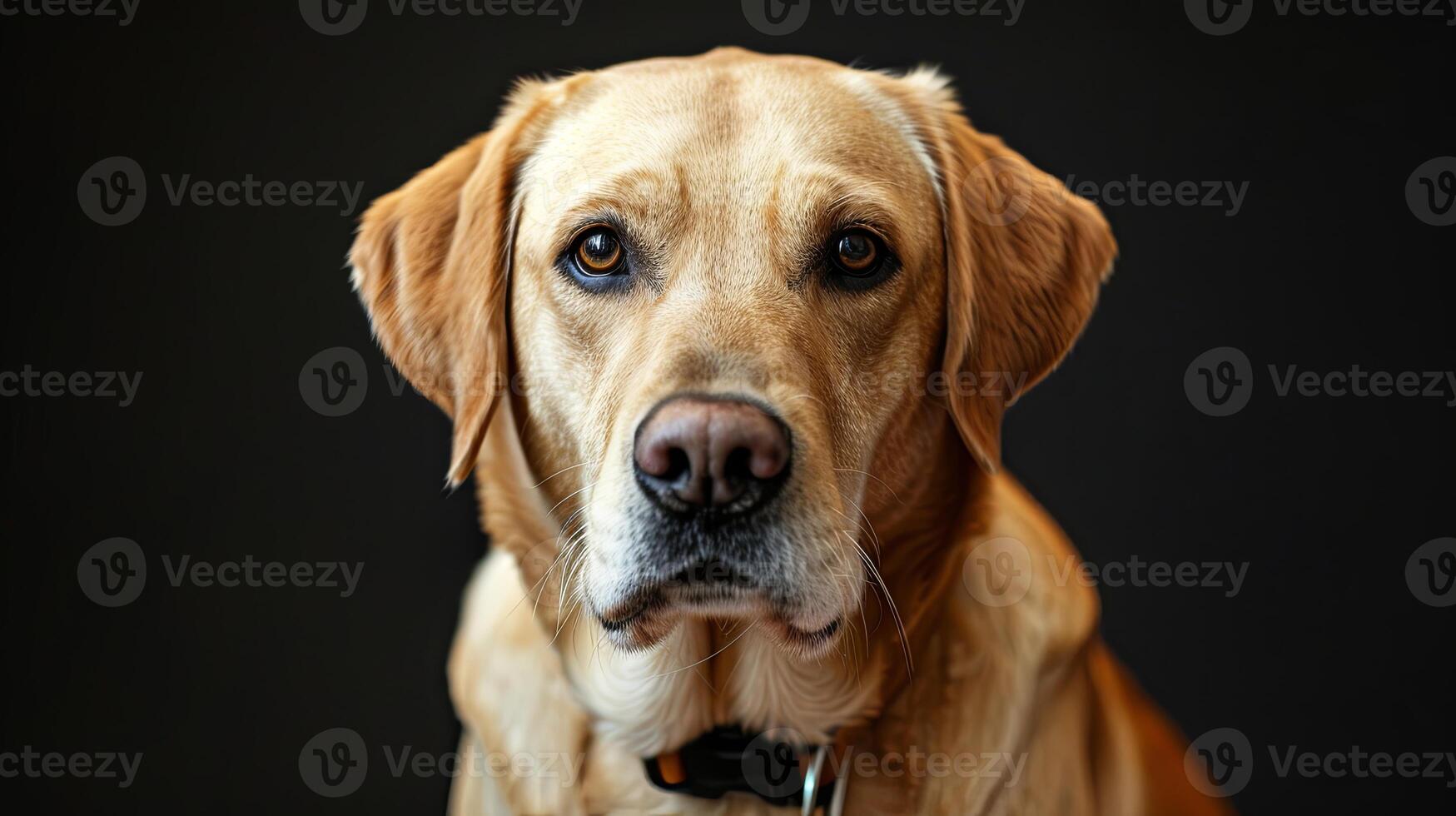 A close up of a dog with a black background photo
