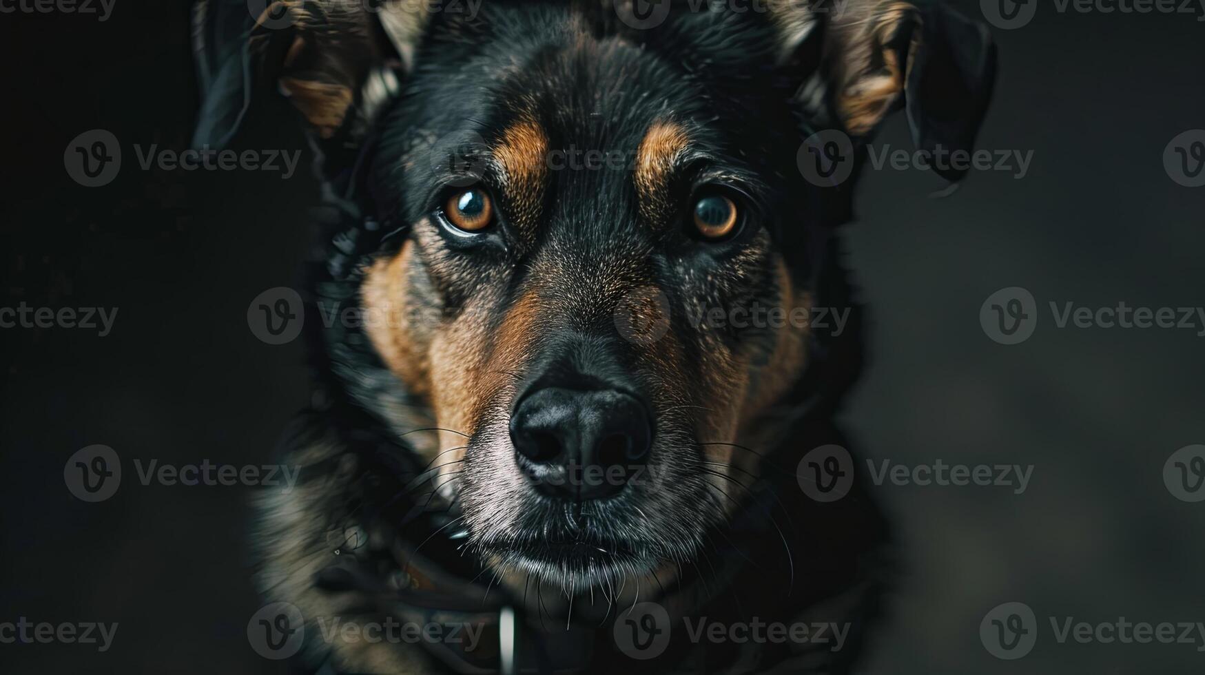 A close up of a dog with a dark background photo