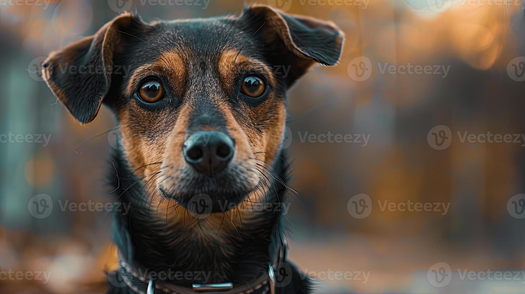 A dog with a collar looking at the camera photo