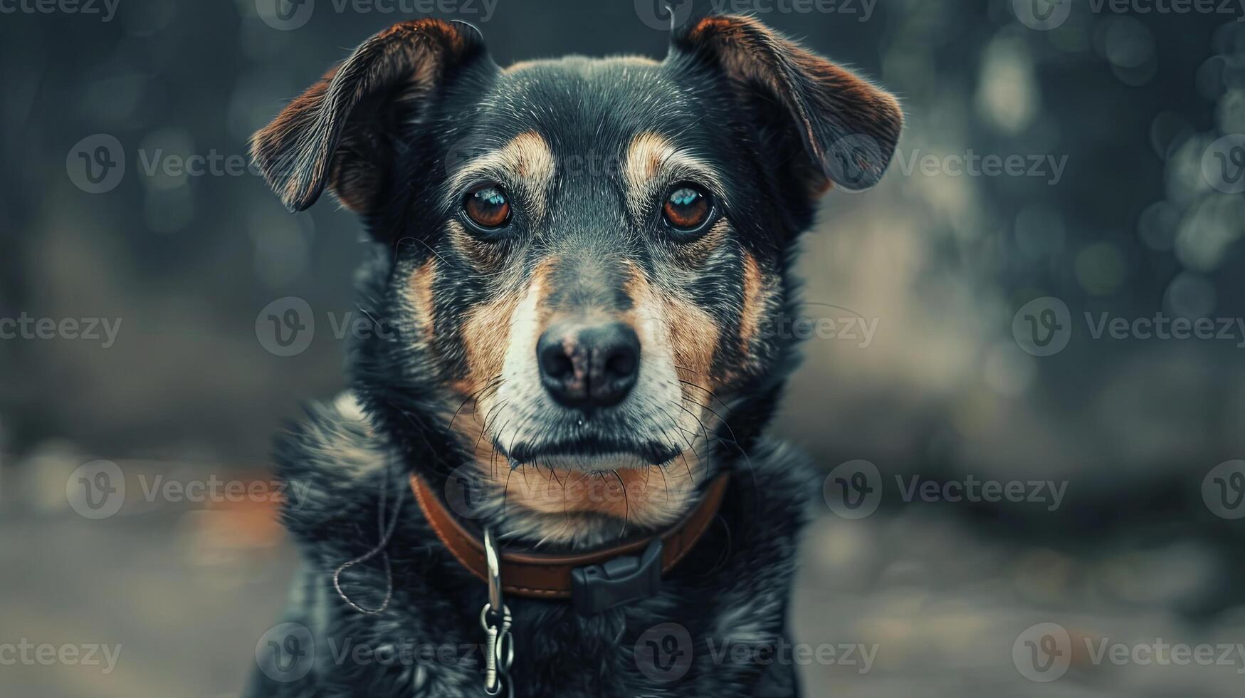 A dog with a collar on is looking at the camera photo