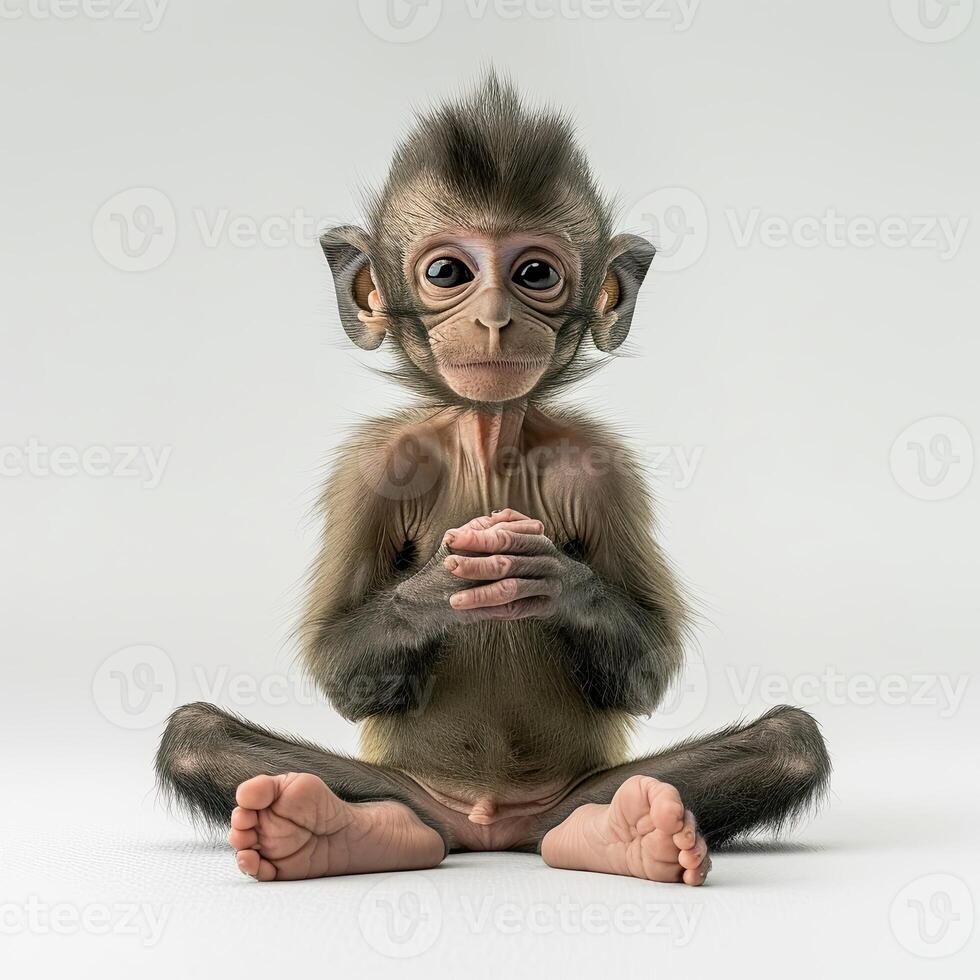 A baby monkey sitting in the middle of the floor photo
