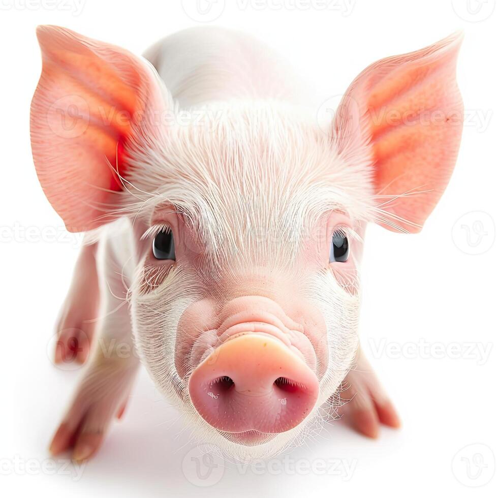 A pig is standing in front of a white background photo