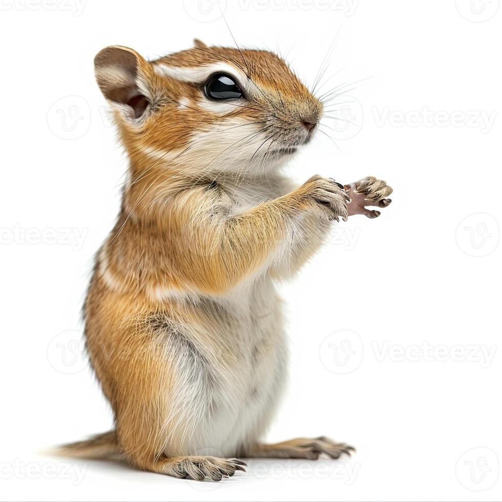 Chipmunk, chipmunka melanocephala, standing up, isolated on photo