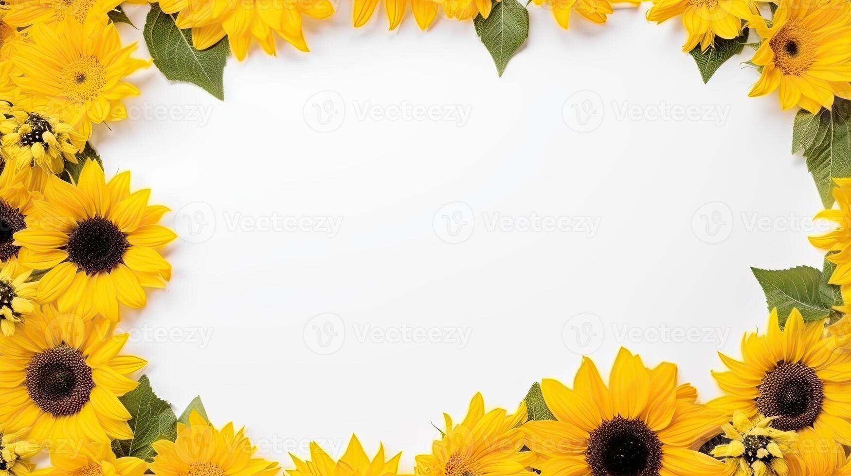 Yellow sunflowers arranged in a square frame on a white background photo