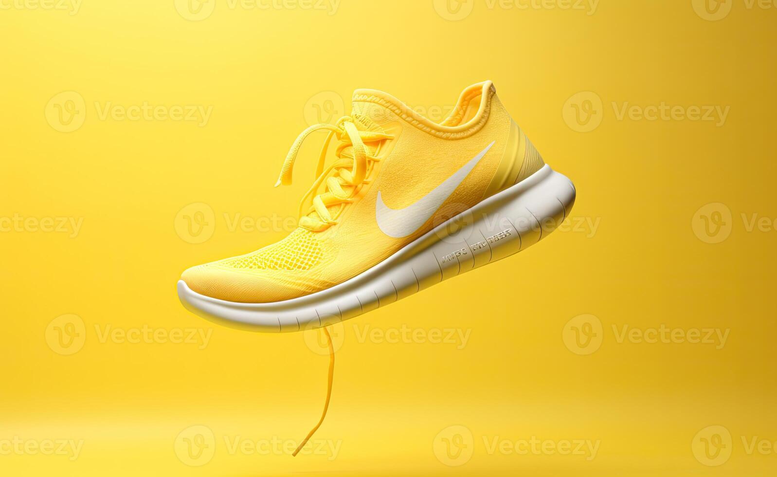 A yellow nike free run shoe is on a yellow background photo