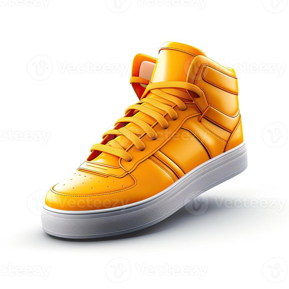 An orange high top sneaker on a white background photo