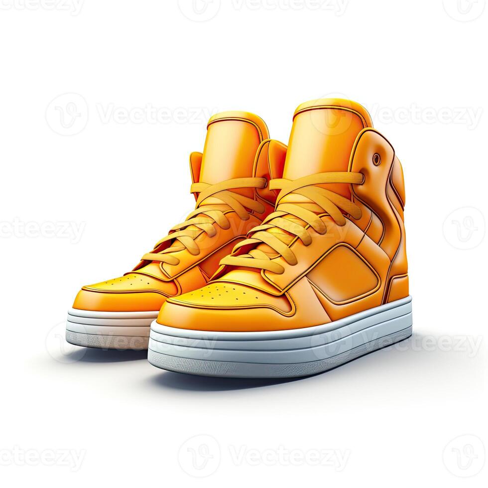 An orange high top sneaker on a white background photo