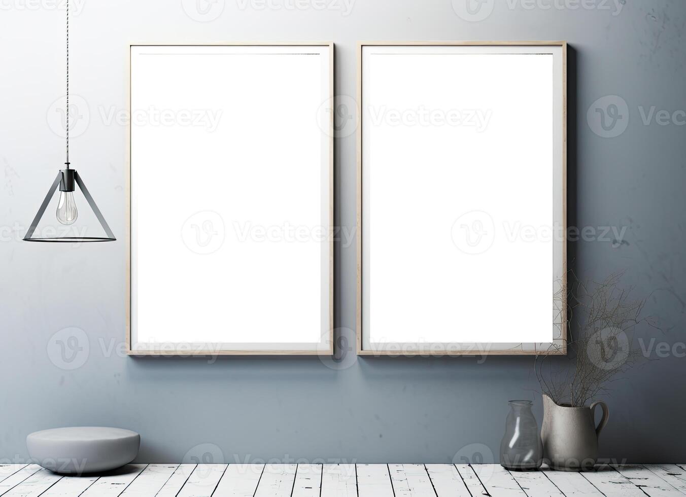 Two blank frames on a wall in a room photo