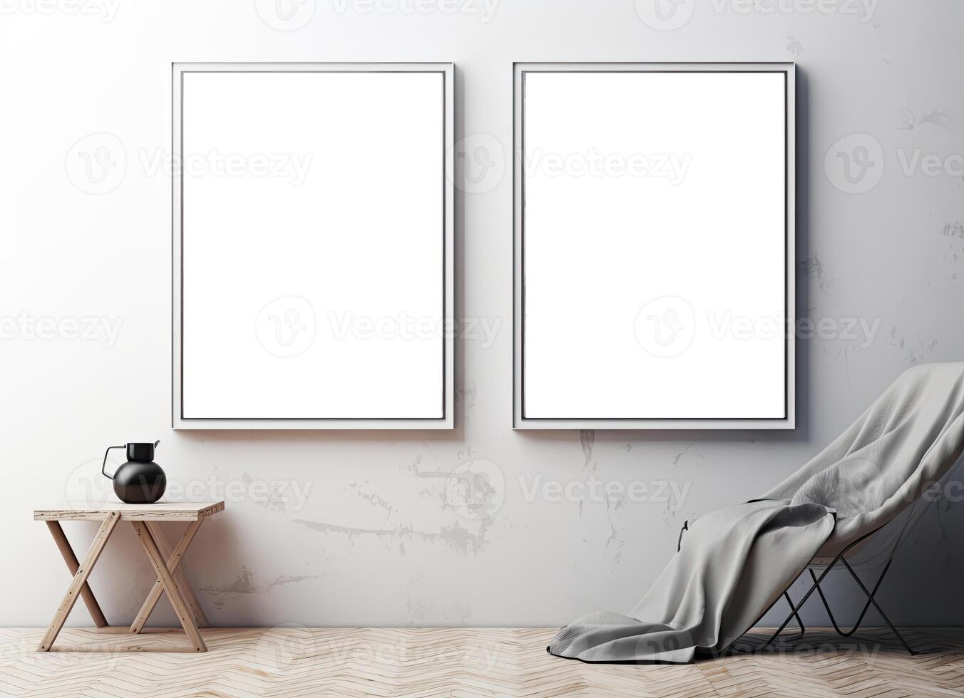Two blank frames on a wall in a room photo
