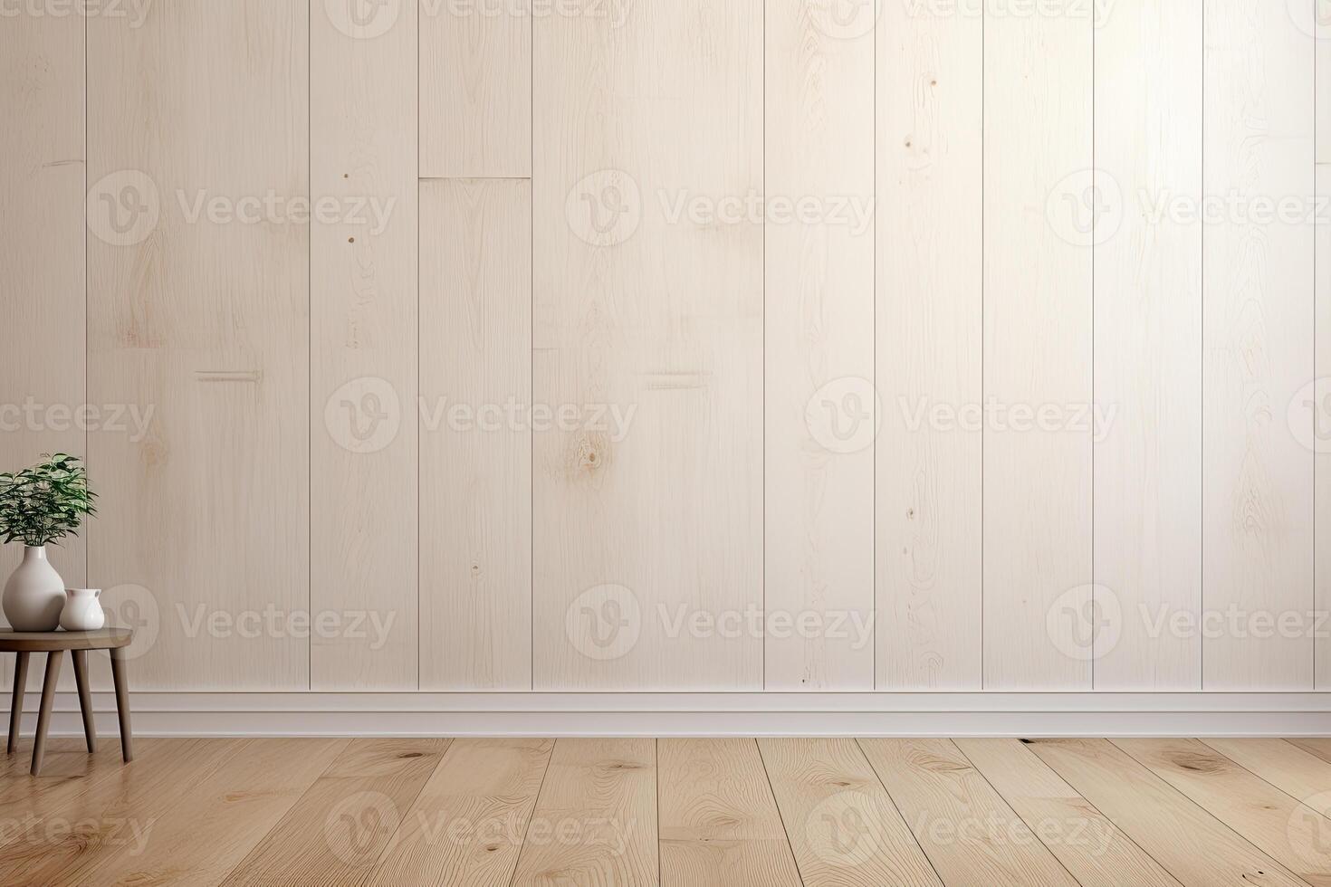 Empty room with wooden wall and wooden floor photo