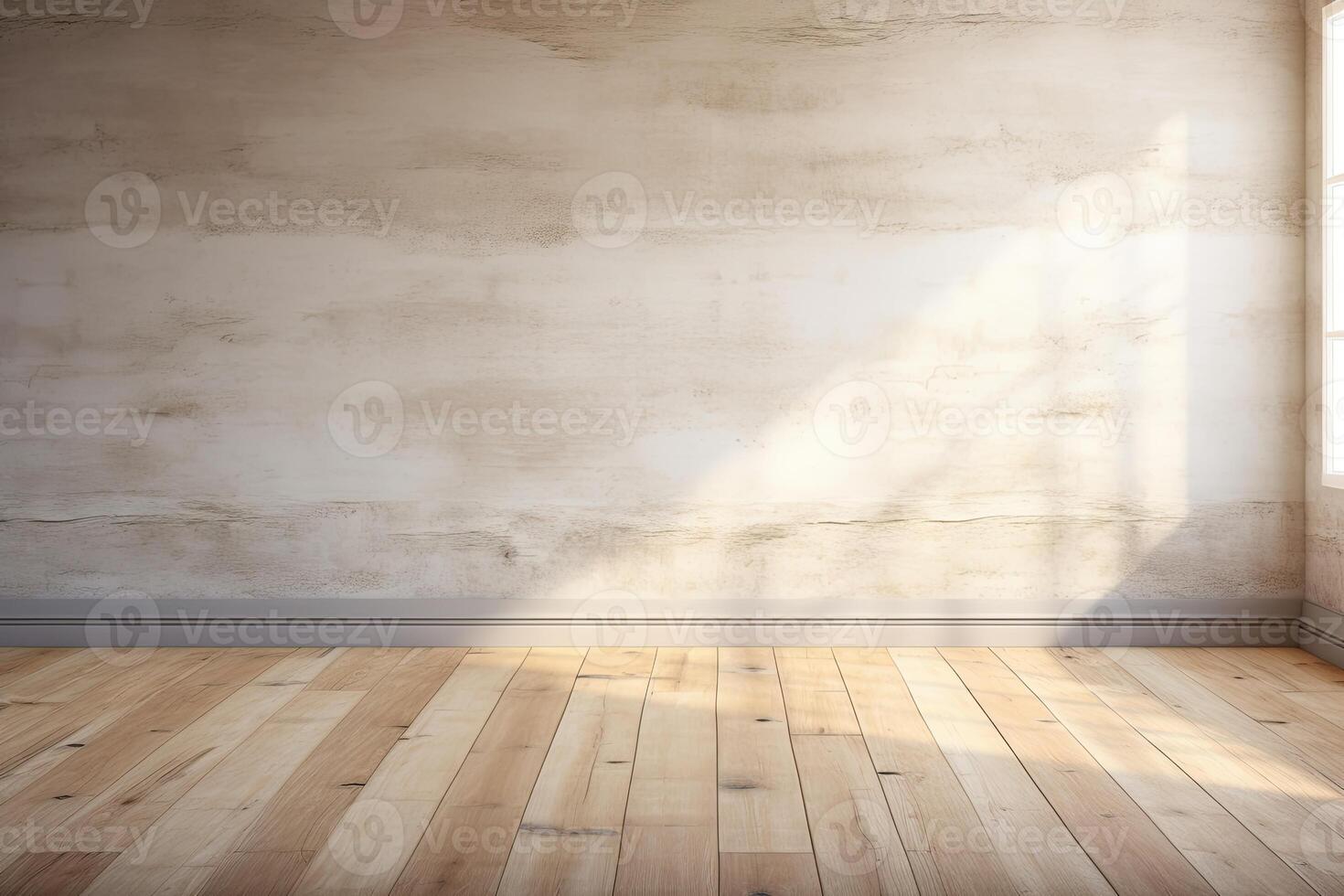 An empty room with a window and wooden floor photo