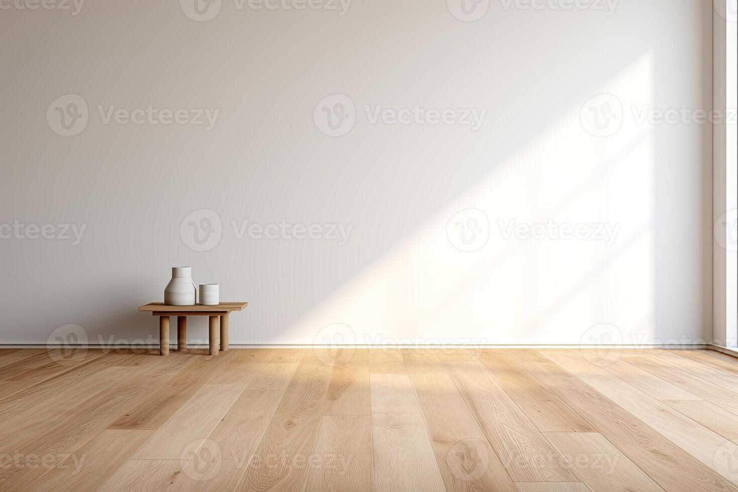 Empty room with wooden floor and white walls photo