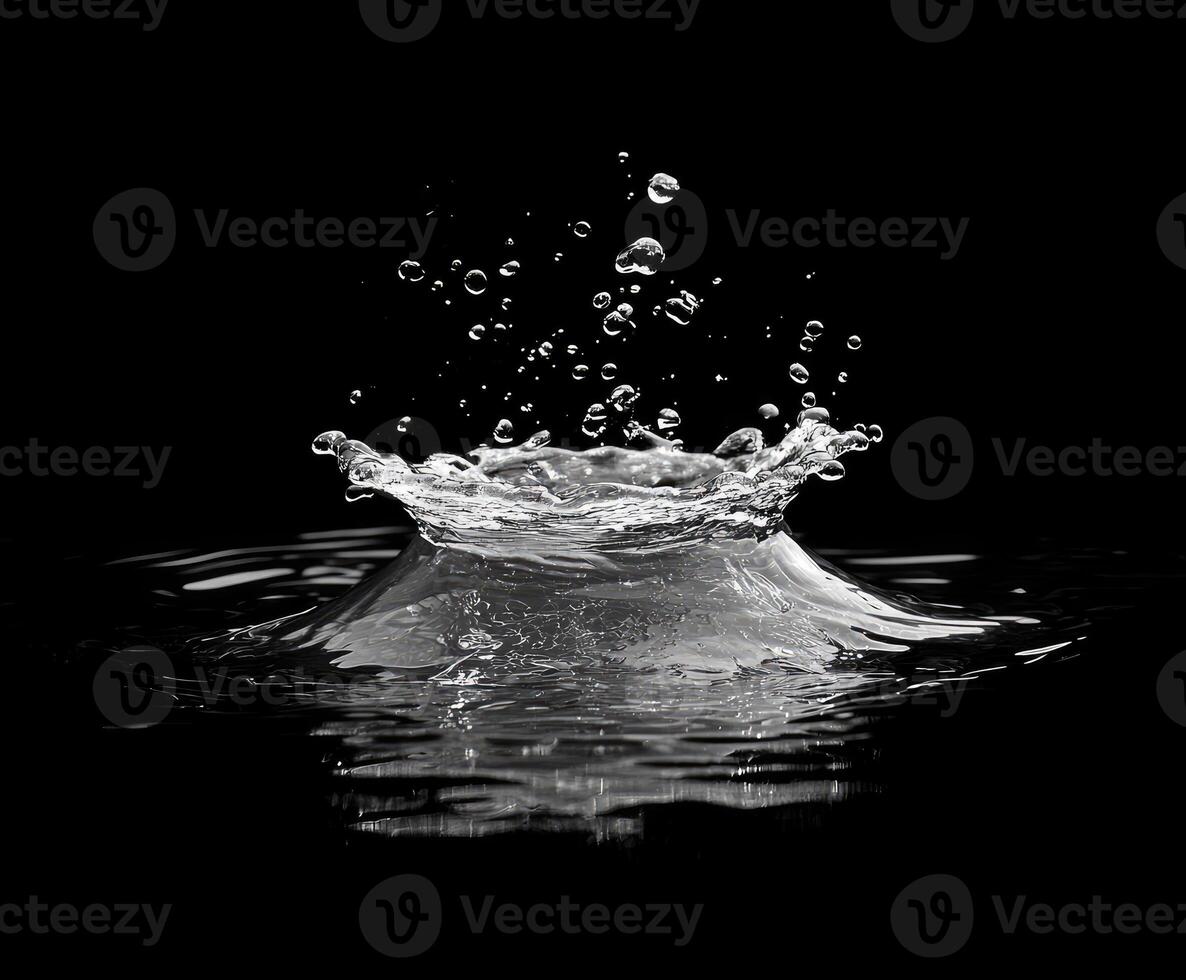 Water splashing on black background creating crown shape photo