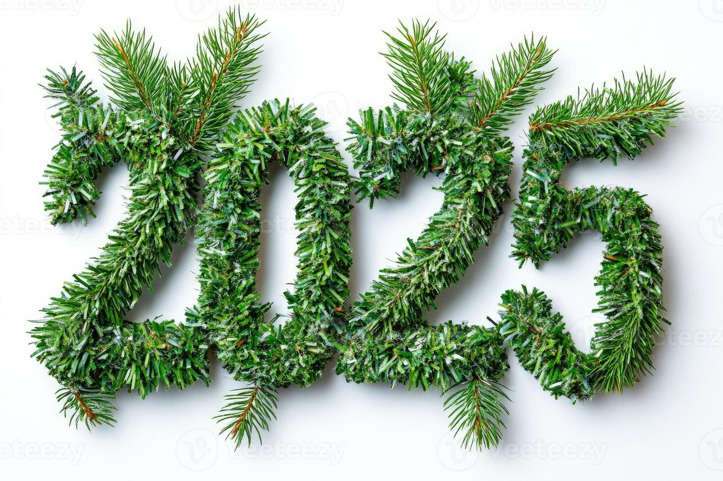 Christmas fir branches forming number 2025 on white background photo