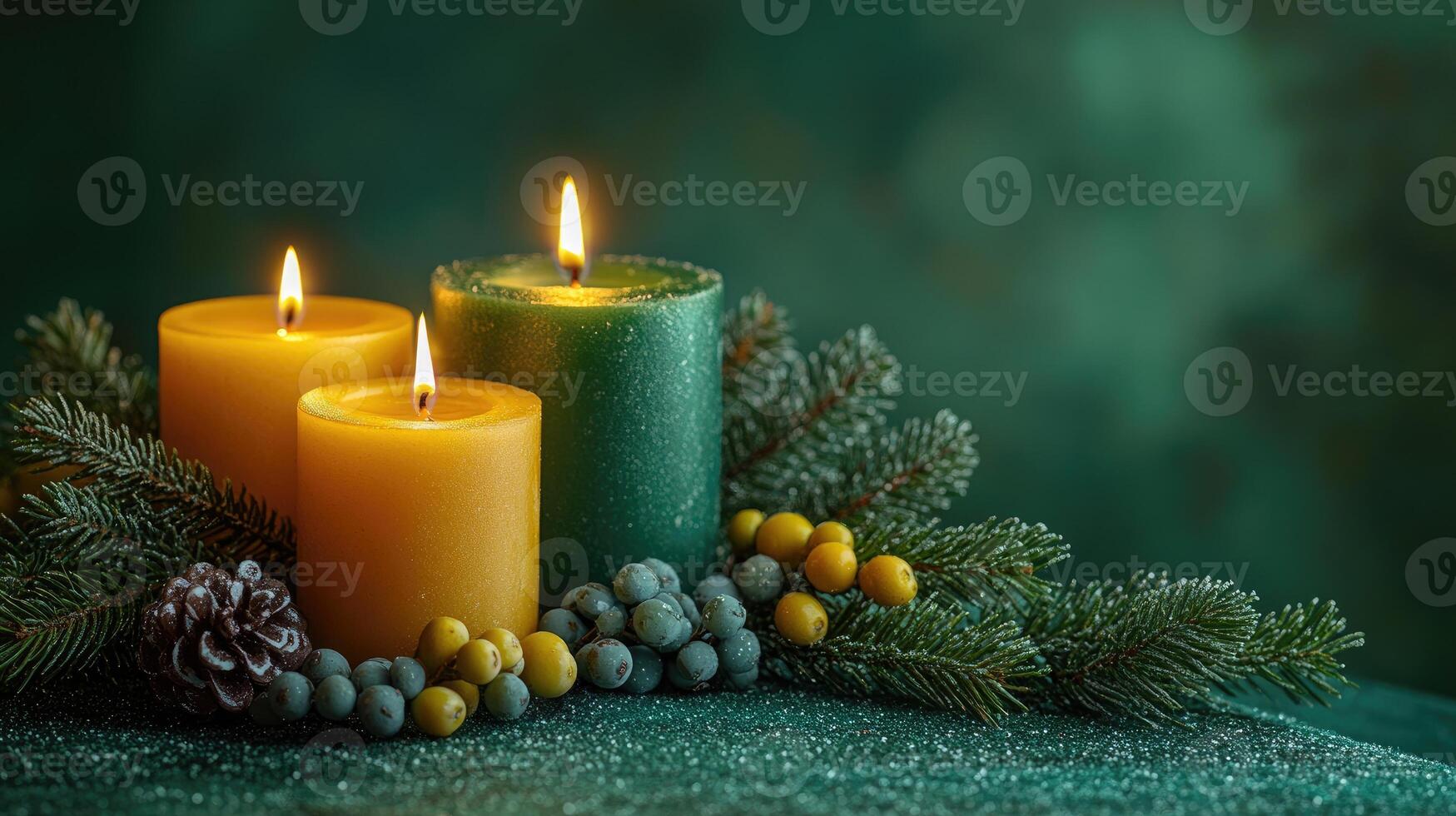 Three lit candles creating a warm christmas ambiance photo