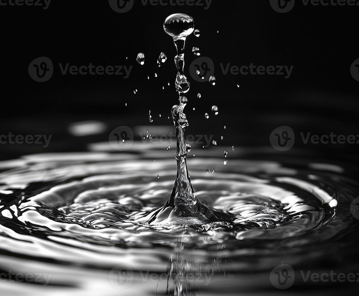Water droplet falling creating concentric ripples on water surface photo