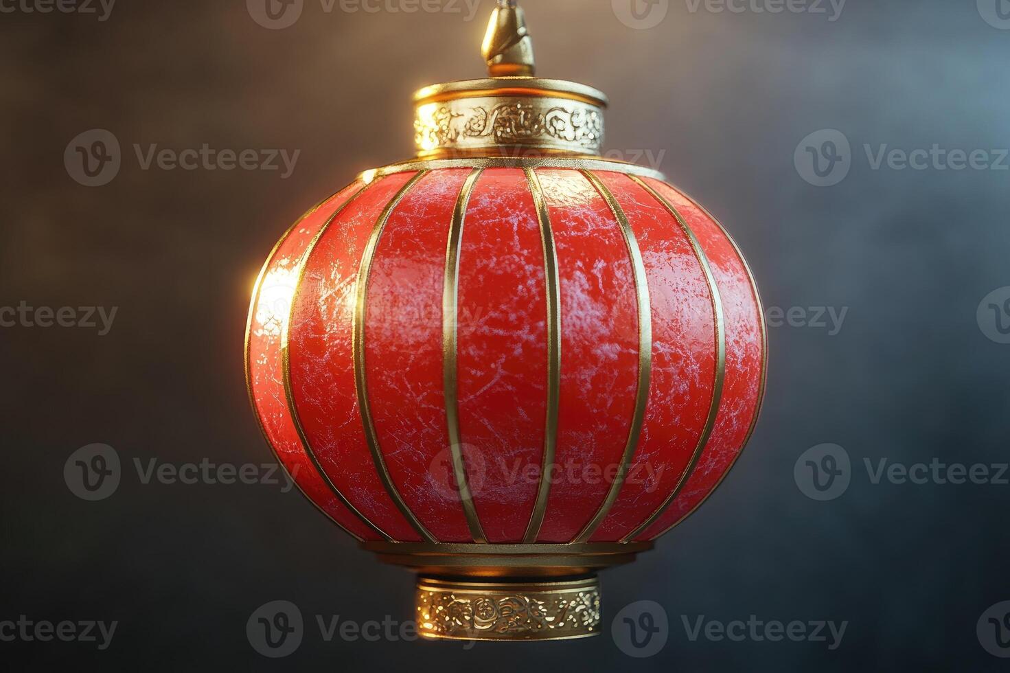 Red and gold chinese paper lantern hanging in the air photo