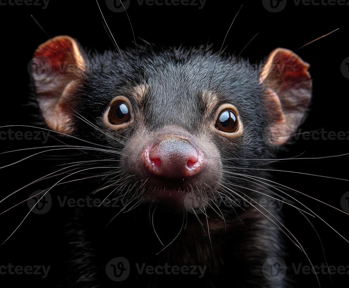 Curious tasmanian devil peeking from behind tree photo