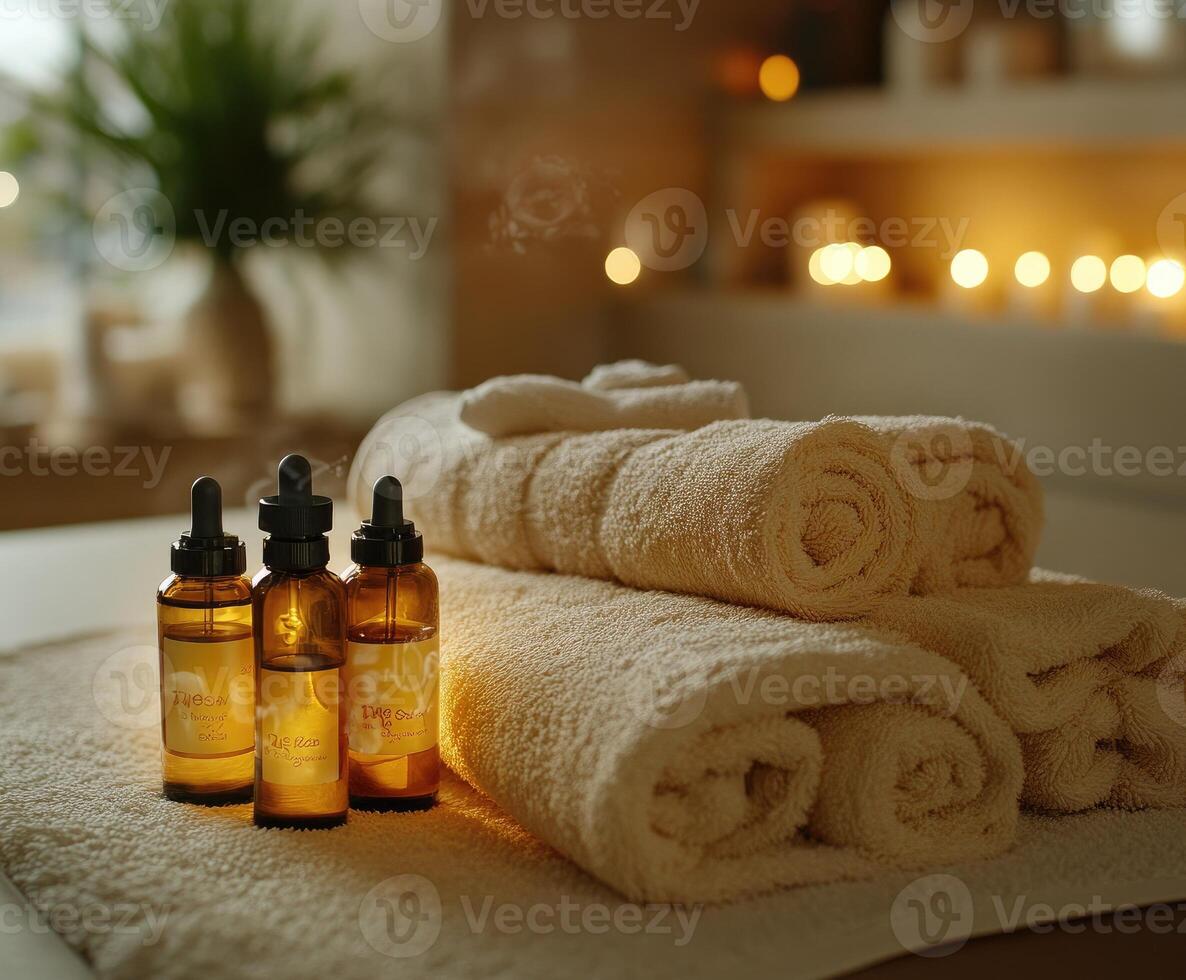 Essential oils releasing aromatic vapor in a spa setting photo