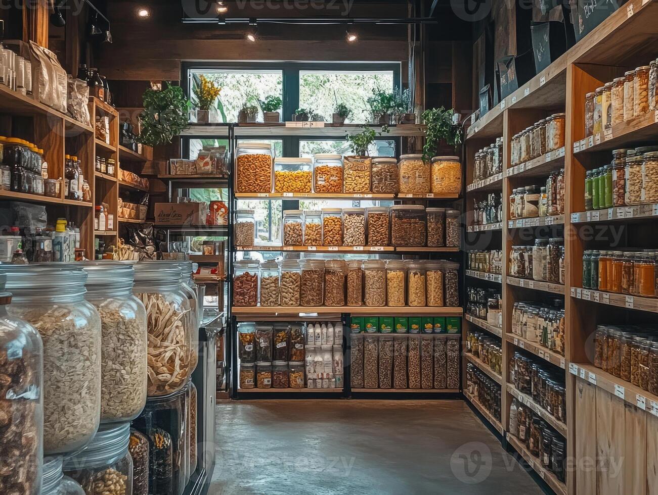 Grocery store displaying local products in sustainable bulk bins photo