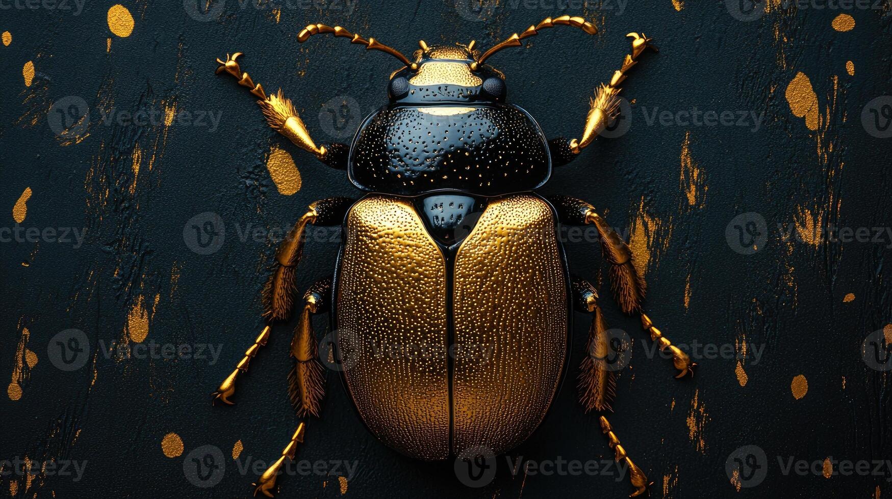 Golden beetle posing on a black and gold background photo