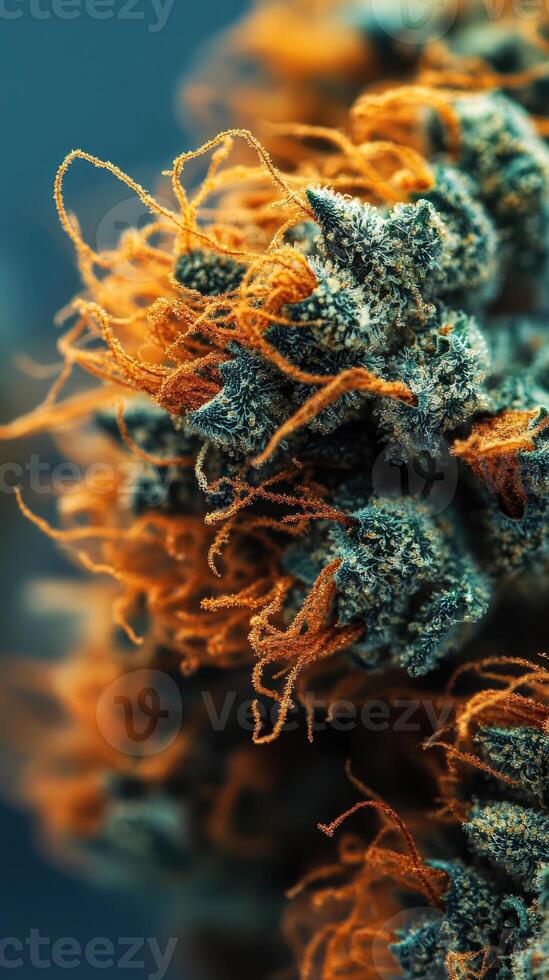 Macro photo of cannabis flower showing trichomes