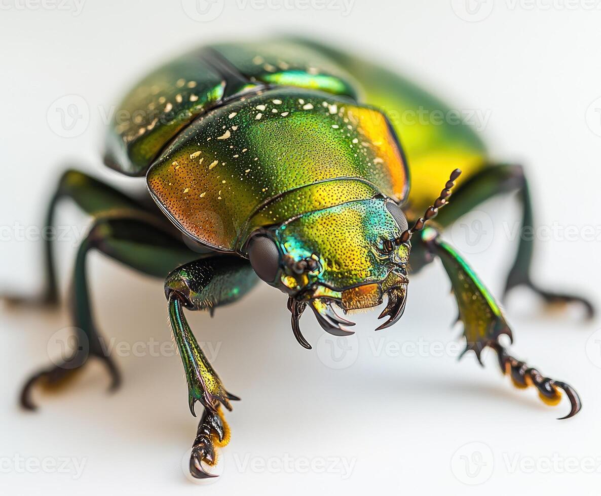 Metallic beetle posing on white background photo