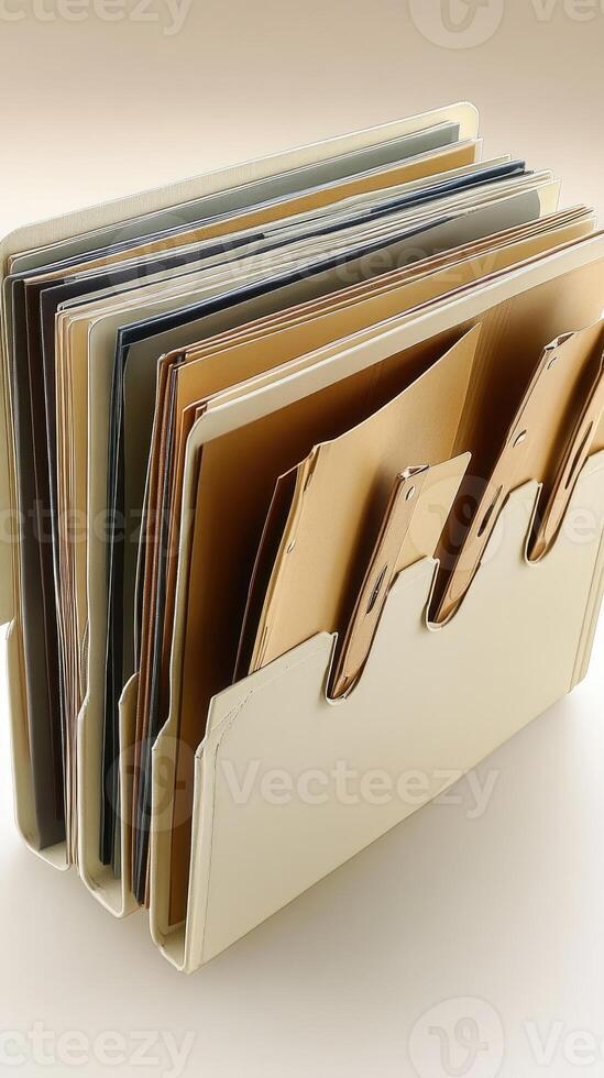 Overflowing file folders expanding out of filing box photo