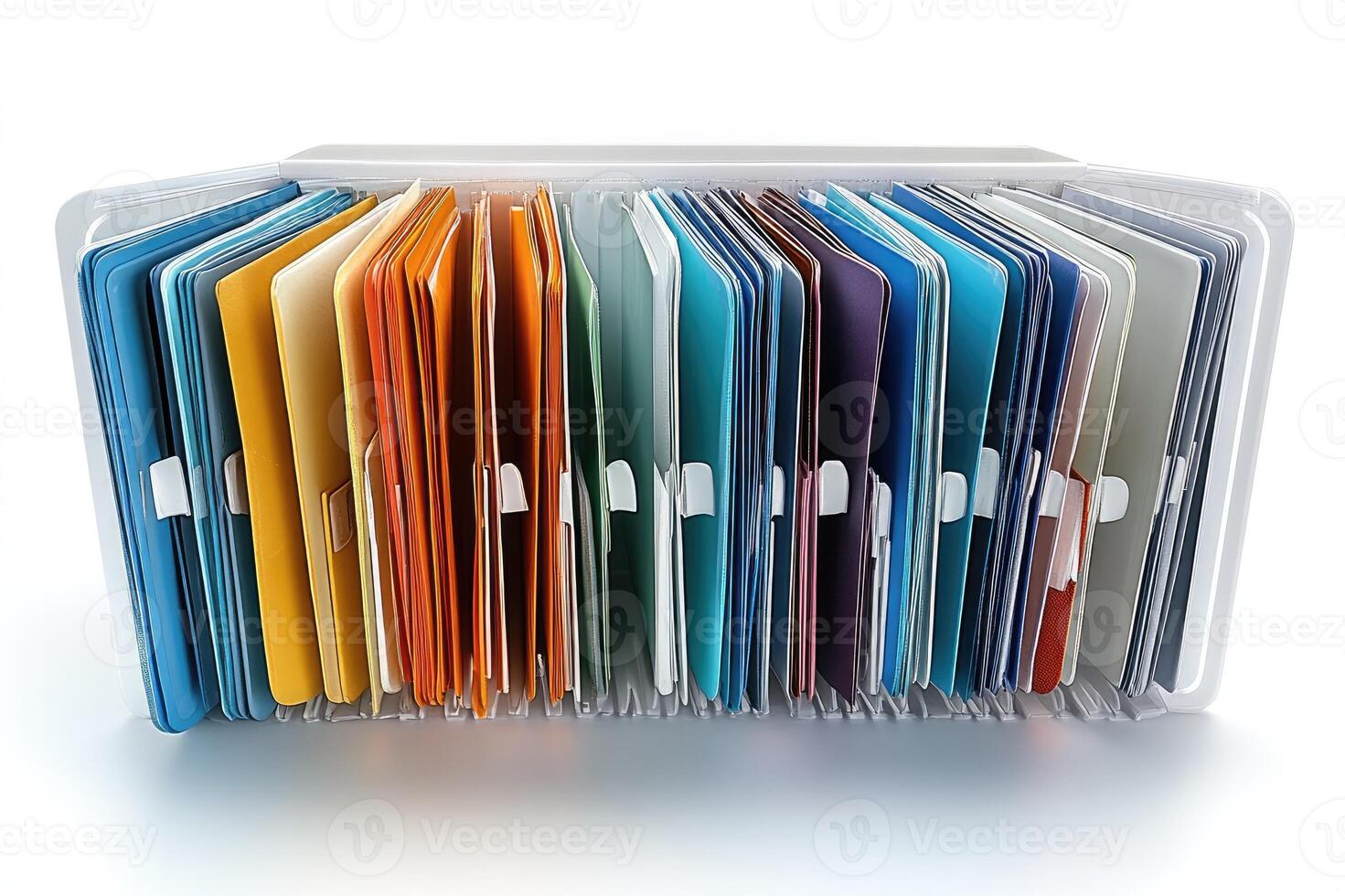 Card index system organizing information with colorful files photo