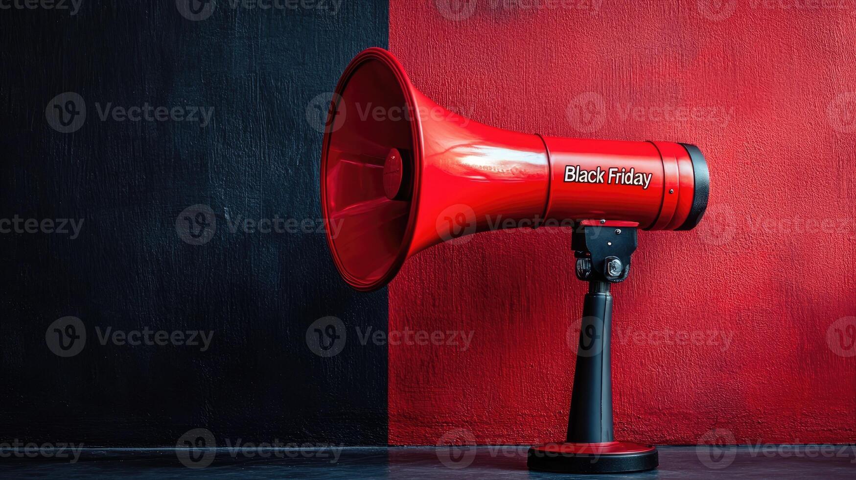 Red megaphone announcing black friday on red and black background photo