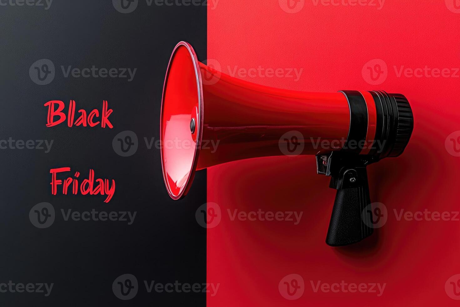 Red megaphone announcing black friday on red and black background photo