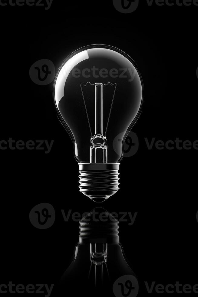 Light bulb reflecting on dark background symbolizing innovation photo