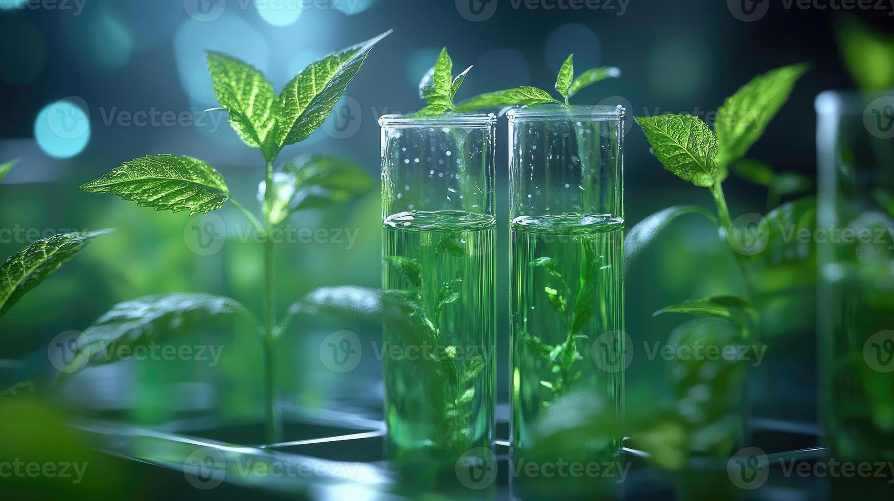 Scientist is growing plants in vitro in test tubes in laboratory photo