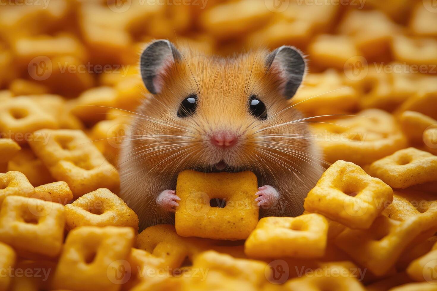 Hamster eating cereal funny pet enjoying tiny snacks photo