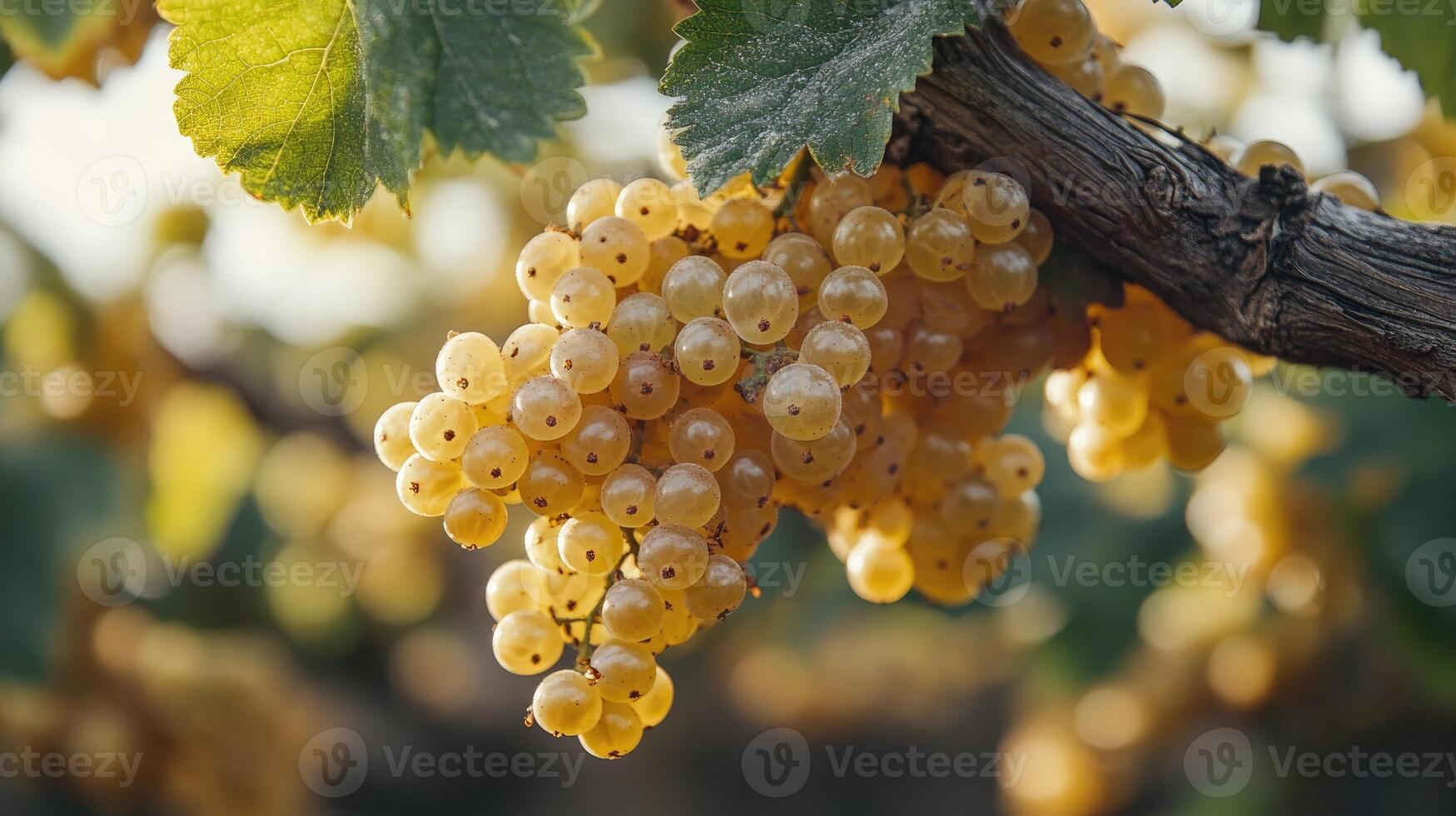 White currants hanging from the branch, glistening with raindrops photo