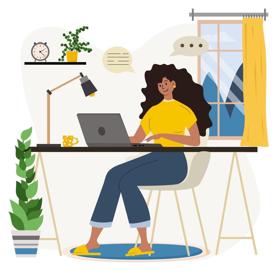 Working at home flat style illustration. vector