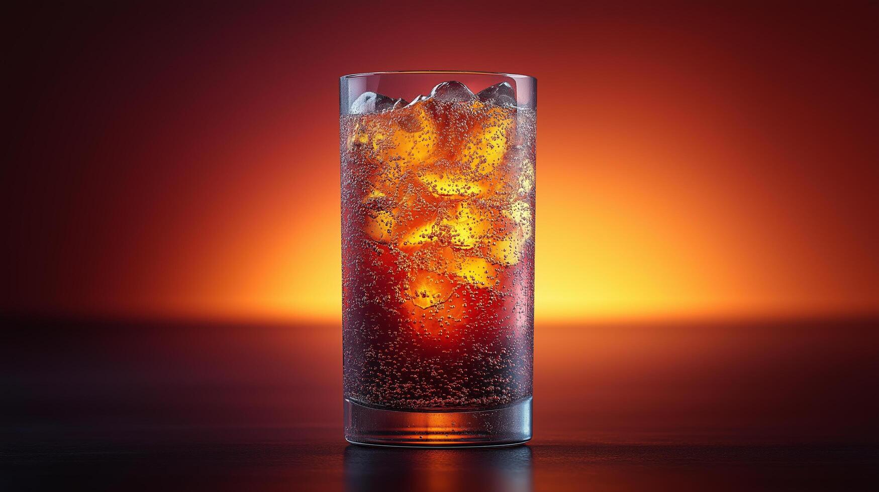 Very Long Cylinder Glass Filled with Cola Bubbles in a Realistic Modern Photo Setting