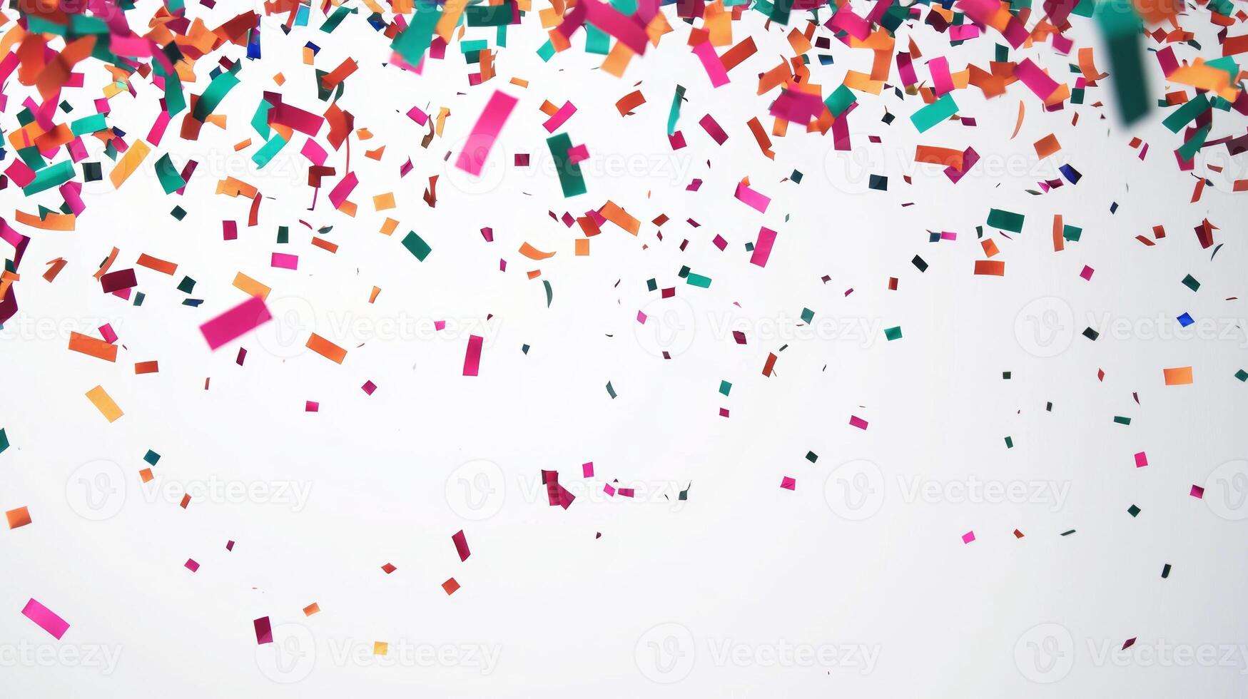 Colorful Confetti Falling Against a White Background Capturing the Joy and Celebration of a Festive Party Atmosphere photo
