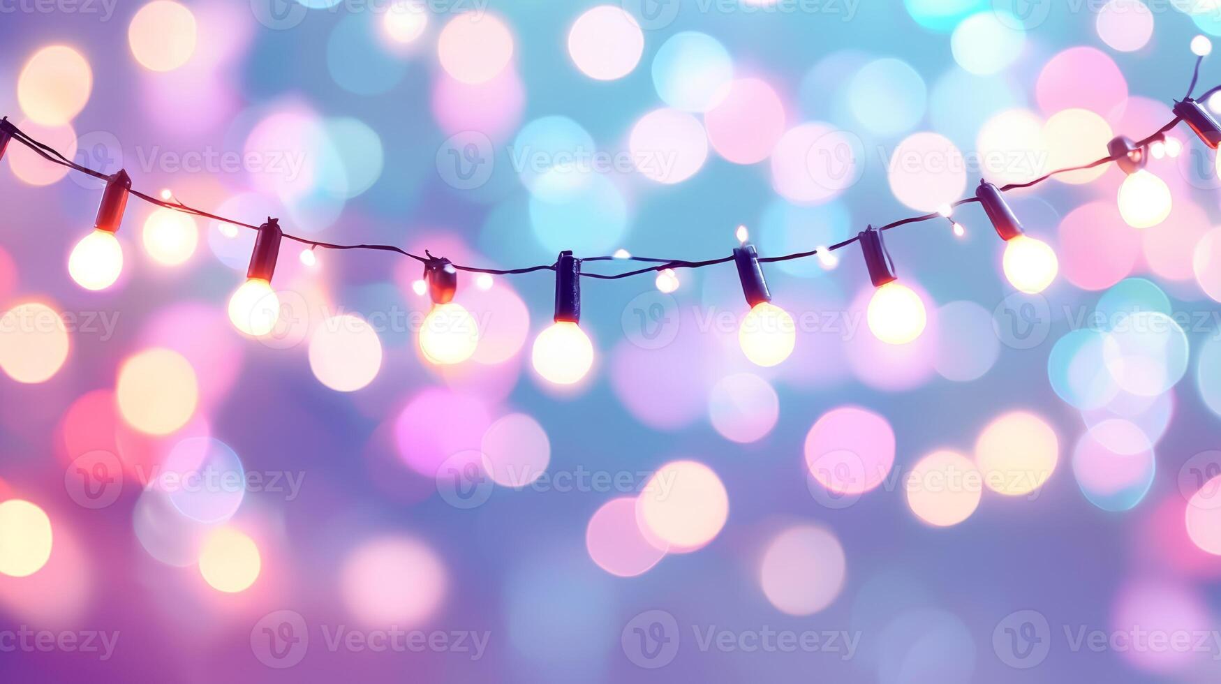Colorful String Lights Against Blurred Bokeh Background for Festive Party Celebrations and Events photo