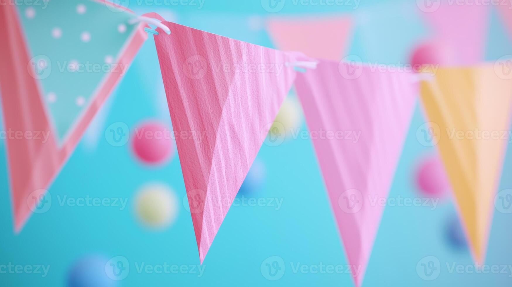 Colorful Party Bunting Flags with Blurred Balloons in the Background for Festive Celebrations and Events photo