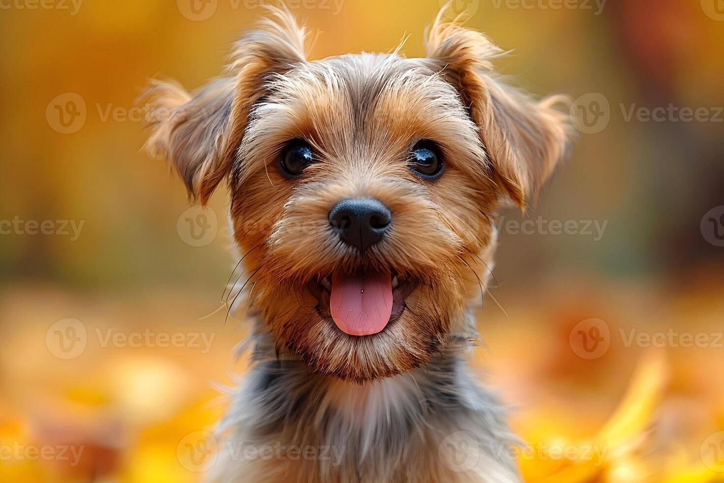 Adorable Yorkshire Terrier Puppy in Vibrant Autumn Landscape for Pet Lovers and Seasonal Themes photo